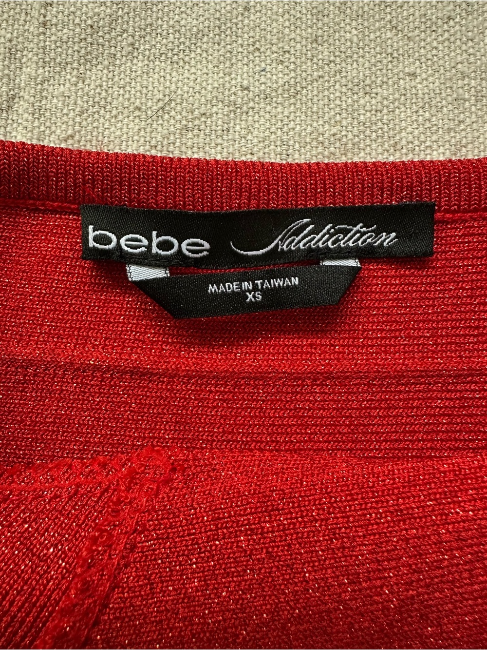 Bebe Addiction Red/Gold Foil Bandage Mini Dress Halter Neck Asymmetrical Hem XS - Picture 3 of 11